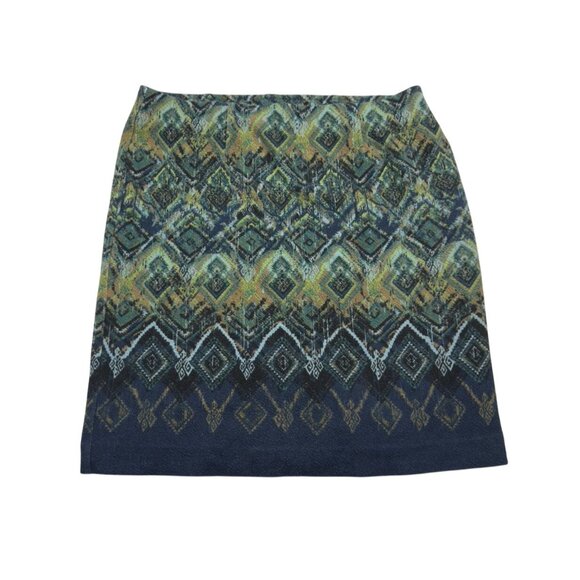 J. Jill Dresses & Skirts - J Jill Skirt Womens Medium Midi  Blue Green Aztec Pencil Straight Ponte Stretch